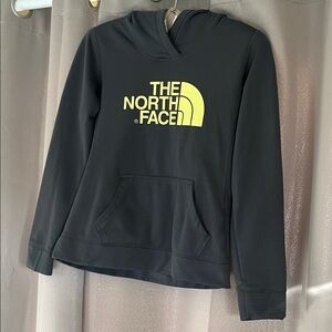 North face women hoodie gray and yellowish geeen accents size medium EUC
